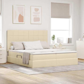 vidaXL Opslag bed met hoofdeinde met opslag Crème 180 x 200, Verzenden, Nieuw, Crème