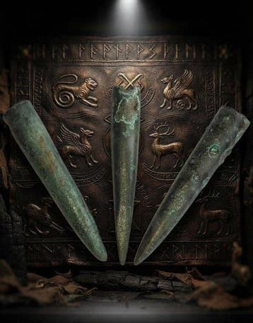 Scythisch Drie zeldzame kogelvormige bronzen pijlpunten. In, Antiek en Kunst