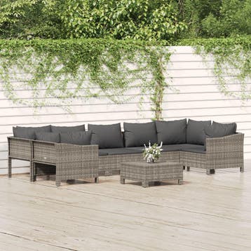 vidaXL 8-delige Loungeset met kussens poly rattan grijs, Verzenden, Nieuw, Loungeset