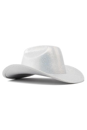 KIMU® Cowboyhoed Glitter Zilver Iridescent Zilveren Holograf, Ophalen of Verzenden, Nieuw, Carnaval