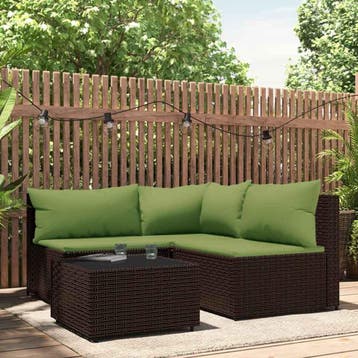 vidaXL 4-delige Loungeset met kussens poly rattan bruin, Tuin en Terras, Tuinsets en Loungesets, Verzenden, Nieuw, Loungeset