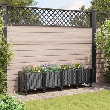 vidaXL Tuinschaal met wielen Zwart 160 x 40 x 44 cm PP, Verzenden, Nieuw, Minder dan 60 cm, 30 tot 60 cm