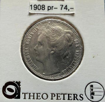 Nederland. Wilhelmina. 1 Gulden 1908 (Zonder minimumprijs)