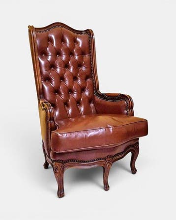 Poltrona a trono Chesterfield style - Fauteuil - Hout, Leder