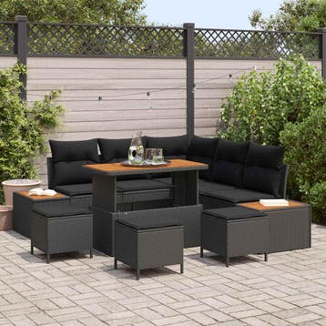 vidaXL Tuinbankenset 9 st 8-Aantal zitplaatsen Zwart, Verzenden, Nieuw, Meer dan 8 zitplaatsen