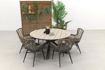 Jasmine natural / Garden Impressions Edison 148 cm. - ronde, Verzenden, Nieuw, Wicker, Tuinset