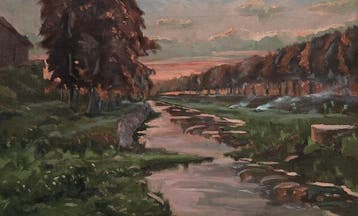 Europese school (XX) - NO RESERVE - The stream at sunset, Antiek en Kunst, Kunst | Schilderijen | Klassiek