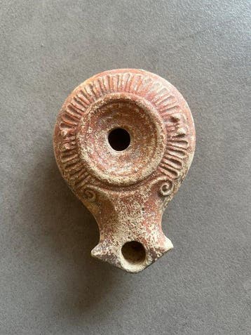 Oud-Romeins Terracotta Romeinse lampolie - 10 cm (Zonder