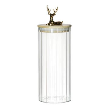 Canister Jar Glas Houten lid Hert h20,5 d9, Verzenden, Nieuw