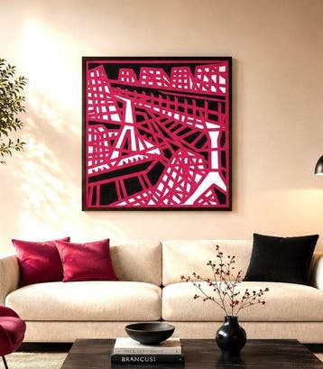 Baptiste Laurent - Red bridge, 106x103cm, XL, acrylic on