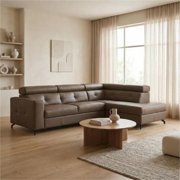 Leren hoekbank Nova - 2.5-zits arm links + Longchair arm, 250 tot 300 cm, Bohemian, Industrieel, Modern, Scandinavisch, Hoekbank