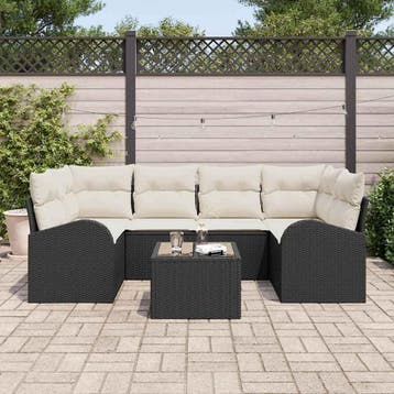 vidaXL Tuin Sofa Set 7 st Zwart poly rattan, Verzenden, Nieuw, Rotan, 7 zitplaatsen