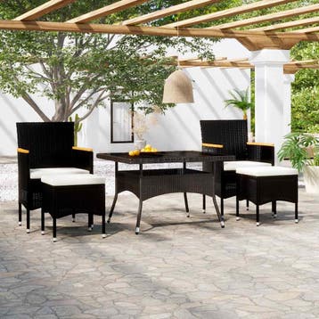 vidaXL 5-delige Tuinset poly rattan en gehard glas zwart, Verzenden, Nieuw, 5 zitplaatsen, Tuinset