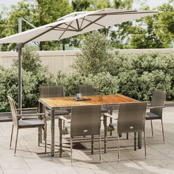 vidaXL 7-delige Tuinset met kussens poly rattan grijs, Verzenden, Nieuw, 6 zitplaatsen, Tuinset