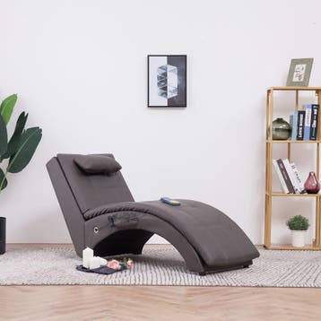 vidaXL Massage chaise longue met kussen kunstleer grijs, Verzenden, Nieuw