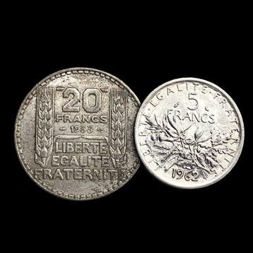 Frankrijk. 2 Silver (1x 5 Francs + 1x 20 Francs) Coins