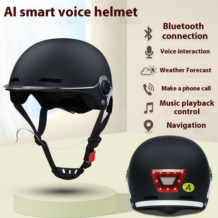 Smart Bluetooth Helm  Waarschuwingslicht & Voice Control (L), Fietsen en Brommers, Brommerhelmen, Nieuw, Verzenden