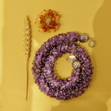 Amethist kralen collier aan zilver (Ketting), Sieraden, Tassen en Uiterlijk, Kettingen, Gebruikt, Ophalen of Verzenden, Met edelsteen