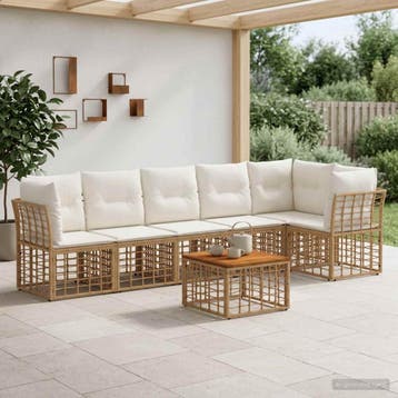 vidaXL Tuinbankenset 7 st Natuurlijk en Crème Wit poly, Verzenden, Nieuw, Rotan, 7 zitplaatsen