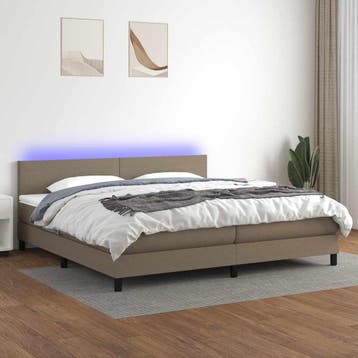 vidaXL Boxspring met matras en LED stof taupe 200x200 cm, Verzenden, Overige maten, 200 cm, Stof