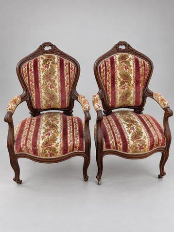 Fauteuil (2) - Walnoot - Louis XV-massief