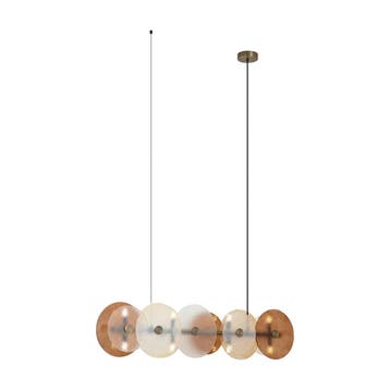Art Deco hanglamp brons met amber glas recht 8-lichts - Text, Verzenden, Nieuw, Art Deco