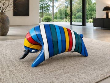 Beeld, garden statue modern colored bull - 26 cm - polyresin