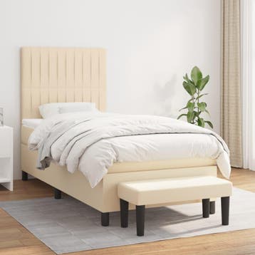 vidaXL Boxspring met matras stof crèmekleurig 90x200 cm, 90 cm, Eenpersoons, Verzenden, Nieuw