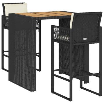 vidaXL 3-delige Tuinbarset met kussens poly rattan acacia, Verzenden, Nieuw, 2 zitplaatsen
