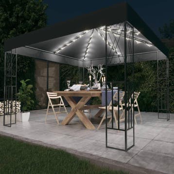 vidaXL Prieel met LED-lichtslinger 3x3 m stof, Tuin en Terras, Verzenden, Nieuw