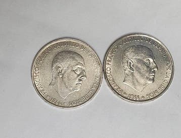 Spanje. Francisco Franco. 100 Pesetas 1966 (Lot of 2 coins), Postzegels en Munten