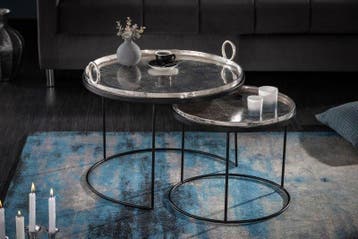 Set van 2 ronde salontafels ELEMENTS 65cm zilverzwart, Ophalen of Verzenden, Nieuw