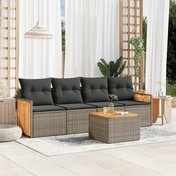 vidaXL 5-delige Loungeset met kussens poly rattan grijs, Verzenden, Nieuw, Loungeset