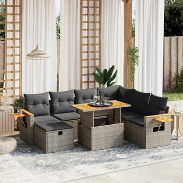 vidaXL 8-delige Loungeset met kussens poly rattan grijs, Verzenden, Nieuw, Loungeset