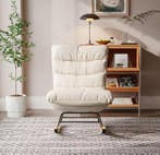Comfortabele Schommelstoel Beige – Hoge Rug – Loungefauteuil, Huis en Inrichting, Stoelen, Verzenden, Wit, Nieuw, Hout