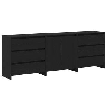 vidaXL Dressoir 3 st Zwart 70 x 41 x 75 cm Bewerkt hout, Huis en Inrichting, Kasten | Dressoirs, Verzenden, Nieuw, Overige houtsoorten