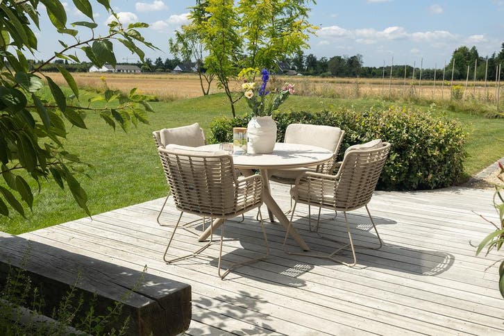 4SO Fabrice/Dublin ronde tuinset 120 cm. (5-delig) - Latte, Tuin en Terras, Tuinsets en Loungesets, Tuinset, Nieuw, Overige materialen