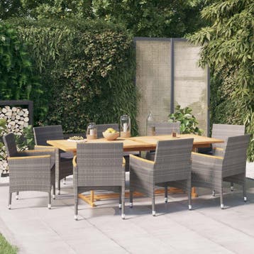 vidaXL 9-delige Tuinset met kussens grijs, Verzenden, Nieuw, 8 zitplaatsen, Tuinset