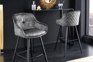 Design barkruk EUPHORIA grijs fluweel zwart metalen poten, Ophalen of Verzenden, Nieuw