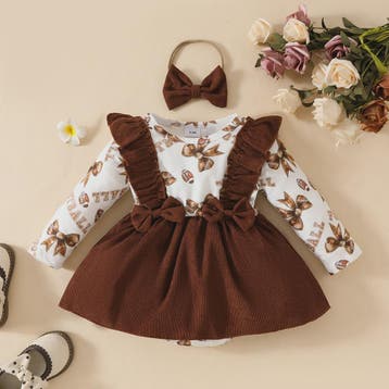 Schattige Baby Meisjes Jurk met Strikjes & Geribbelde Rand -, Verzenden, Nieuw