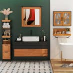 Hoge Badkamerkast met Planken en Laden Bamboe – 30x30x144cm, (Half)hoge kast, Minder dan 50 cm, Verzenden, 100 tot 150 cm