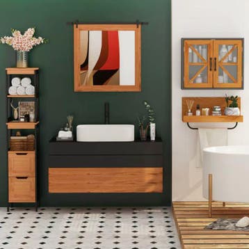 Hoge Badkamerkast met Planken en Laden Bamboe – 30x30x144cm, (Half)hoge kast, Minder dan 50 cm, Verzenden, 100 tot 150 cm