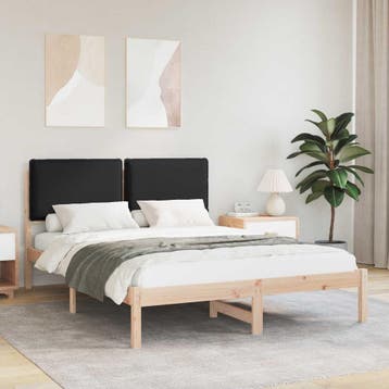 vidaXL Bedframe met Gevoerd Hoofdgedeelte Zwart 135 x 190 cm, Verzenden, Zwart, Nieuw, Twijfelaar