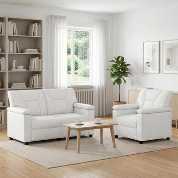vidaXL Bankstel 2 pcs Wit Kunstleer, Verzenden, Nieuw, Leer, 150 tot 200 cm