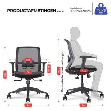 Bureaustoel Ergonomisch - Verstelbaar - 130 kg, Verzenden, Zo goed als nieuw, Bureaustoel