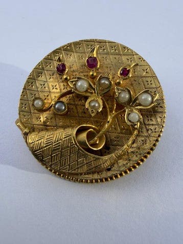 Broche - 18 karaat Geel goud - 0.20ct. tw. - Robijn