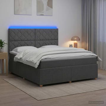 vidaXL LED Boxspring Bed met Matras Donkergrijs 160 x 200 cm, Verzenden, Nieuw, Tweepersoons, Stof