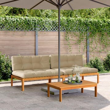 vidaXL Tuinmiddenbanken 2 st pallet met kussens massief, Verzenden, Nieuw, Hardhout