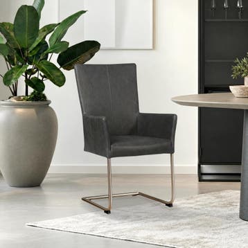 Leren eetkamerstoel Dry met armleuning - Vintage Grey, Huis en Inrichting, Nieuw, Leer, Ophalen of Verzenden, Modern
