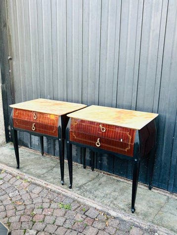 Nachtkastje - Hout, Marmer - Nachtkastjes vintage